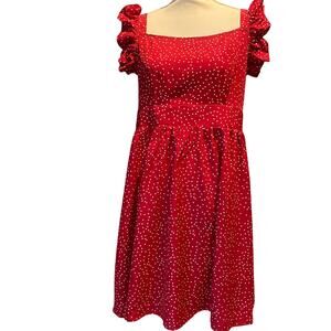 NWOT Size 12 Red and White polka dot dress Sleeveless Ruffle straps Smocked
